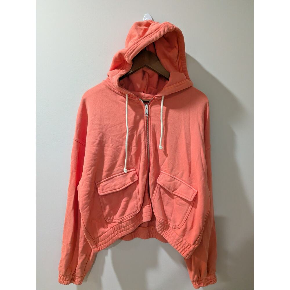 Aerie Cropped Sunwashed Coral Full Zip Hoodie - Picture 4 of 6